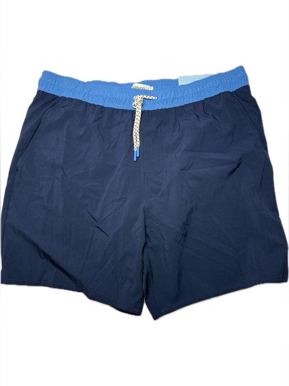 Laguna Swim Men's Navy Swim Trunks with Bright Blue Waistband Size L NWT